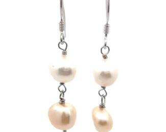 Cultured Light Cream & White Pearl Drop Earrings