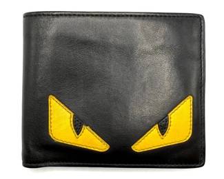Fendi Black Leather Baguette Monster Bi-Fold Wallet