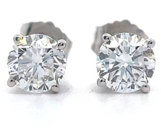 1 Carat Diamond Round Solitaire Stud Earrings in 14k White Gold