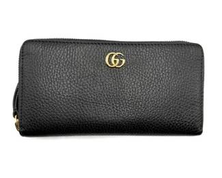 Gucci Black Pebbled Leather Zip-Around Continental Wallet + Box