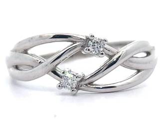 NEW! Natural Diamond Two-Stone Ribbon Ring in White Gold