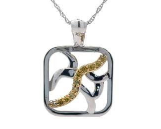 NEW! Fancy Yellow Diamond Artistic Pendant Necklace in 14k Two-Tone Gold