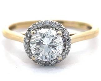 1.10 Carat Diamond Pavé Halo Ring in 14k Yellow Gold
