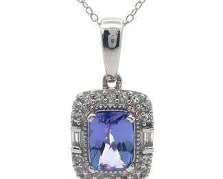 Tanzanite Halo Drop Pendant Necklace