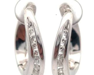0.20 Carat Natural Diamond Oblong Puffy Hoop Earrings in 14k White Gold