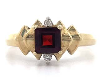 NEW! Red Garnet & Natural Diamond Tiered Geometric Ring in Yellow Gold