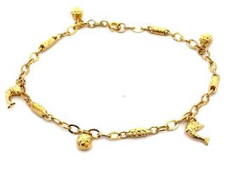 Jumping Dolphin & Ball Charm Bracelet in 14k Yellow Gold