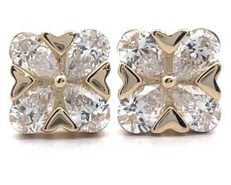 1 Carat Diamond Flower Stud Earrings in 14k Yellow Gold