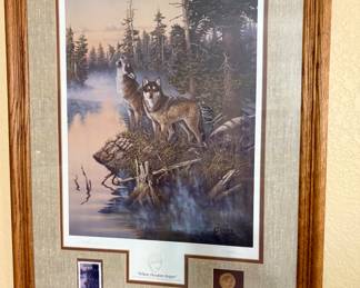 FRAMED DERK HANSEN WHERE FREEDOM REIGNS Print 20.5x26.5” EAGLE STAMP COINS 1992