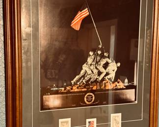 Iwo Jima Commemorative Wall Art w/Stamps