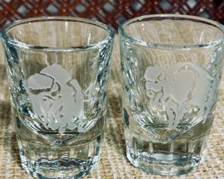 Buffalo Etched Glass Shot Glasses Set of 6.