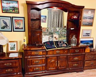 Vintage Oak Dresser w/Mirror and Night Stands