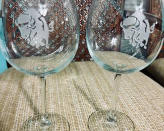 Etched Glass Buffalo Wine Stemware.