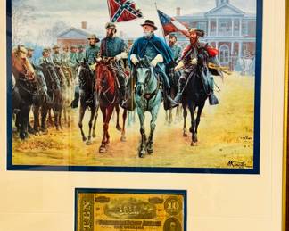  Rare "Legends In Gray" by Mort Kunstler Framed Print w Confederate $10 Bill