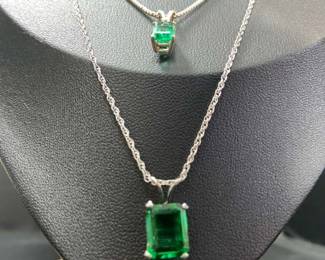 Pair Of Sterling Silver Necklaces With Green Pendants