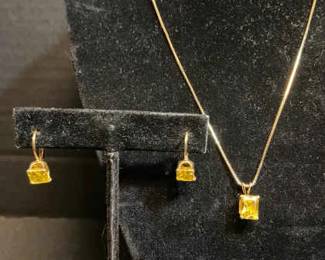 Gold Vermeil Over 925 Yellow Citrine Necklace Earrings