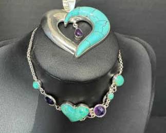 Sterling Silver Bracelet And Heart Pendant