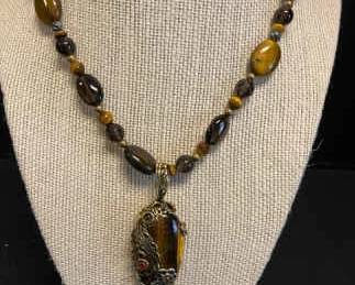 Carolyn Pollack Tigers Eye Necklace With Pendant Gemstone Accents