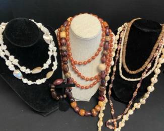 Earth Toned Beaded Necklaces With Seashells Puka Chokers