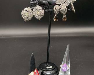 Sterling Silver Earrings Dragonfly Broach And Rings