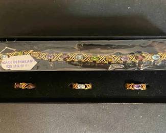 Technibond Gold Plated Over 925 Silver Bracelet With Lab Created Gems Matching Rings