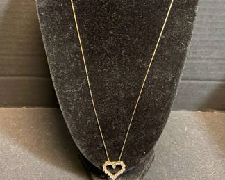 14K Gold Chain Open Heart Rhinestone Pendant Necklace