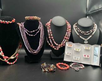 Pink And Purple Beaded Costume Jewelry