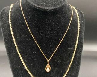 14K Gold Chain From Bolivia With 14K Gold Necklace With Pearl