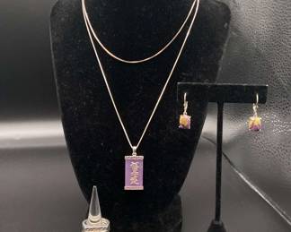 5 Sterling Rings With 2 925 Necklaces And Pair Of Earrings
