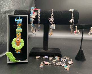 Childrens Charm Bracelets 1 Sterling Silver With Charms Clip On Earrings And Scooby Doo Watch