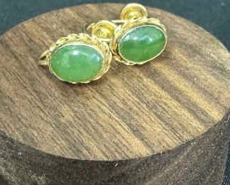 14K Gold Screwback Jadeite Earrings