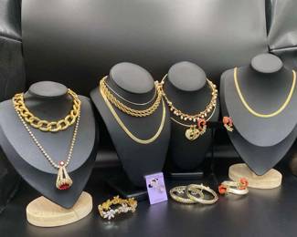14K Gold Chain Necklace With Costume Jewelry Including Monet