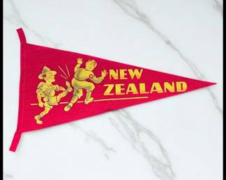 ON SALE FOR $325! 1940’s World War II Era New Zealand Anti-German Propaganda Hitler Being Kicked in the Butt Felt Pennant!