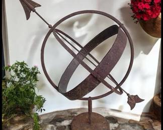 ON SALE FOR $200! Vintage Mid 20th Century Swedish Wrought Iron Armillary Sphere on Cast Iron Base!