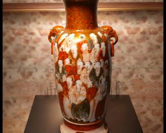 ON SALE FOR $137.50! Circa 1915 Japanese Kutani Takeuchi Seizan Porcelain 1,000 Scholars Pattern Animal Mask Handled Baluster Vase (Taisho Period)!