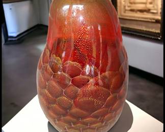 ON SALE FOR $200! Vintage Late 20th Century Italian Marina & Susanna Sent Murano Glass Contemporary Style Sommerso Honeycomb Gold Flecked Freeform Vase!