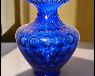 ON SALE FOR $75! Vintage 1972-1973 American Fenton Cobalt Blue Glass Coin Dot Ruffled Edge Baluster Vase!