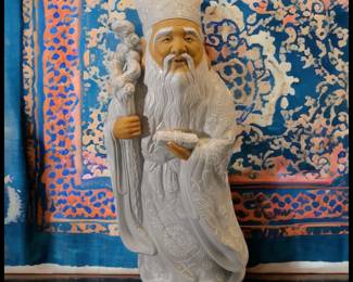 ON SALE FOR $62.50! Vintage Circa 1970 Japanese Kutani Moriage Porcelain Taoist God Jurojin Statue!