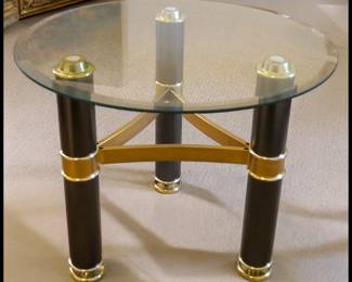 ON SALE FOR $57.50! Vintage 1960's Italian Mid Century Modern Tomasso Barbi Style Brass Plated/Black Metal Base/Beveled Edge Glass Top Round Side Table!