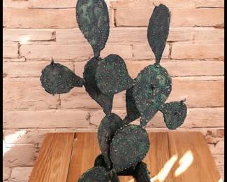 ON SALE FOR $325! Vintage Mid 20th Century American Brutalist Painted Welded Torch Cut Steel Metal Prickly Pear Cactus Sculpture!