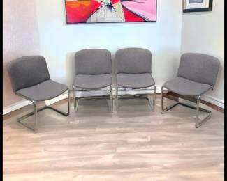 ON SALE FOR $187.50! Set of 4 1960’s Vintage Italian Mid Century Modern Gray Tweed Upholstered Chrome Tubular Frame Cantilever Chairs!