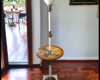 ON SALE FOR $125! Vintage 1960’s American Stiffel Hollywood Regency Torchiere Floor Lamp with Italian City Motif Table!