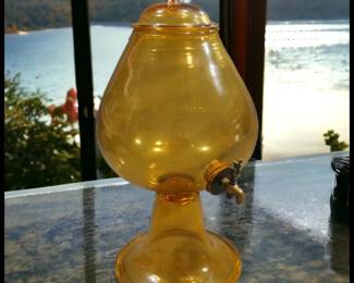 ON SALE FOR $100! Vintage 1960's Italian Mid Century Modern Empoli Topaz Glass Footed Beverage Dispenser!