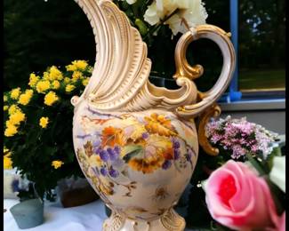 ON SALE FOR $87.50! Late 19th Century Austrian Art Nouveau Porcelain Hand-Painted Blackberry Branch Motif Ewer!