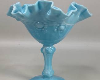 Fenton Colonial Blue Cabbage Rose Compote