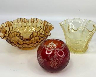 Fenton Amber Ruffled Bowl and More
