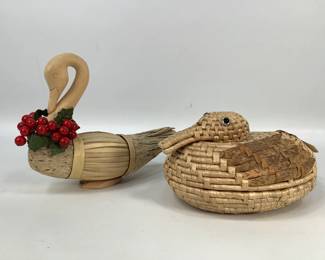 Wicker Duck Basket and Corn Husk Swan