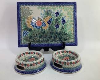 Polish Pottery Pet Bowls and Cookie Sheet