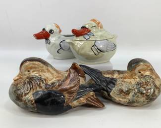 Vintage Duck Cream and Sugar and Duck Pottery