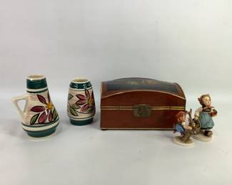 Goebel Hummels, W. German Pottery & Wooden Treasure Box